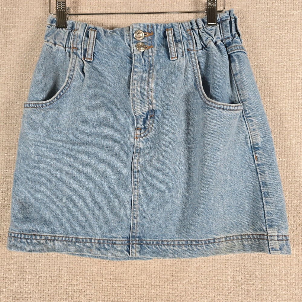 Topshop Light Wash Denim Paperbag Waist Mini‎ Skirt US 6 05T21TMDT Blue Cotton